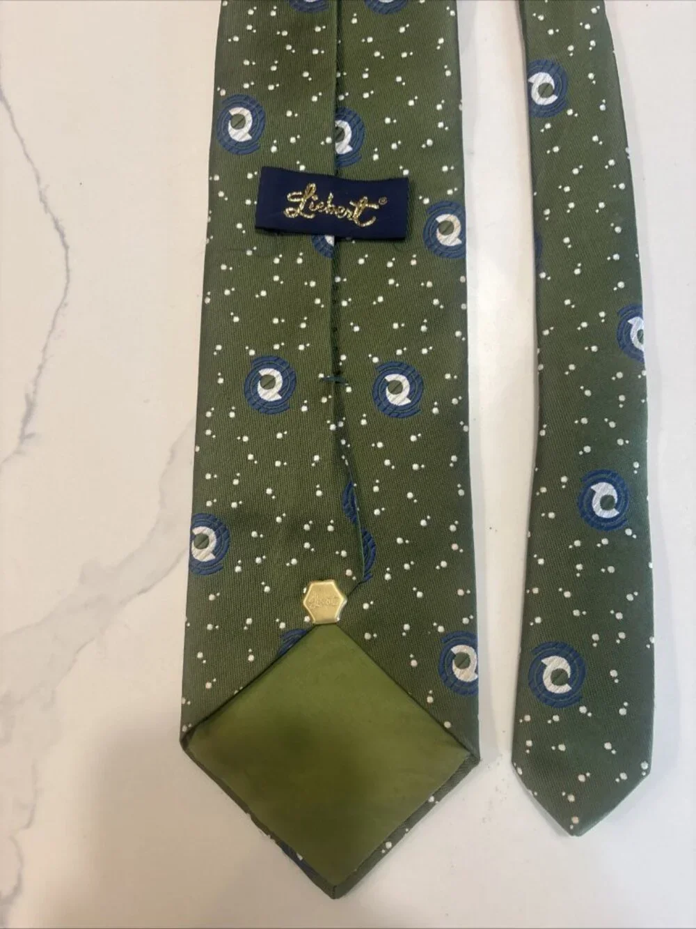 Vintage Liebert Polyester Necktie Tie Green Art Deco Retro Excellent Style